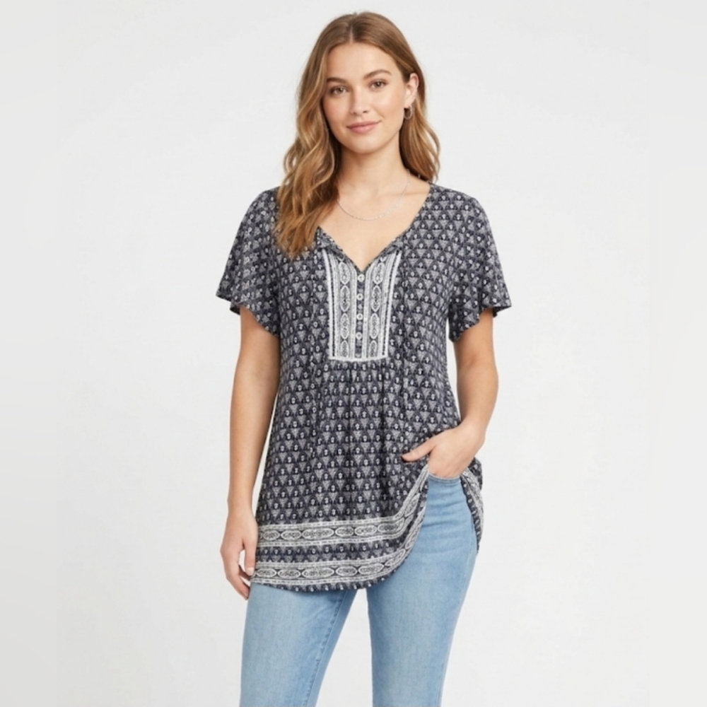 🌟 Dalia Boho Print Short Flutter Sleeve Tunic Top | size L🌟